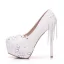 Stunning White Pearl Rhinestone Lace Flower Wedding Shoes 2022 14 cm Stiletto Heels Round Toe Wedding Pumps High Heels
