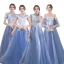 Chic / Beautiful Sky Blue Bridesmaid Dresses 2017 A-Line / Princess High Neck Short Sleeve Appliques Lace Floor-Length / Long Backless Wedding Party Dresses