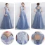 Chic / Beautiful Sky Blue Bridesmaid Dresses 2017 A-Line / Princess High Neck Short Sleeve Appliques Lace Floor-Length / Long Backless Wedding Party Dresses