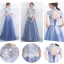 Chic / Beautiful Sky Blue Bridesmaid Dresses 2017 A-Line / Princess High Neck Short Sleeve Appliques Lace Floor-Length / Long Backless Wedding Party Dresses
