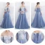 Chic / Beautiful Sky Blue Bridesmaid Dresses 2017 A-Line / Princess High Neck Short Sleeve Appliques Lace Floor-Length / Long Backless Wedding Party Dresses
