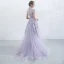 Élégant Lavande Robe De Soirée 2017 Princesse Col Haut Manches Courtes Appliques En Dentelle Train De Balayage Volants Percé Robe De Ceremonie