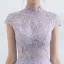 Élégant Lavande Robe De Soirée 2017 Princesse Col Haut Manches Courtes Appliques En Dentelle Train De Balayage Volants Percé Robe De Ceremonie
