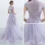 Élégant Lavande Robe De Soirée 2017 Princesse Col Haut Manches Courtes Appliques En Dentelle Train De Balayage Volants Percé Robe De Ceremonie