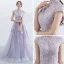 Élégant Lavande Robe De Soirée 2017 Princesse Col Haut Manches Courtes Appliques En Dentelle Train De Balayage Volants Percé Robe De Ceremonie