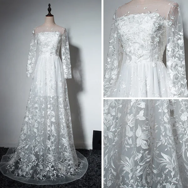 Élégant Plage Blanche Robe De Mariée 2017 Princesse Encolure Carrée Manches Longues Appliques En Dentelle Tribunal Train Volants Percé Dos Nu