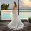 Chic / Beautiful Champagne Beach Wedding Dresses 2017 A-Line / Princess Sweetheart Sleeveless Appliques Flower Asymmetrical Ruffle Backless