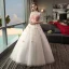 Vintage Outdoor / Garden Champagne Wedding Dresses 2017 Ball Gown High Neck 1/2 Sleeves Backless Appliques Flower Rhinestone Floor-Length / Long