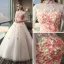 Vintage Outdoor / Garden Champagne Wedding Dresses 2017 Ball Gown High Neck 1/2 Sleeves Backless Appliques Flower Rhinestone Floor-Length / Long