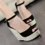 Schöne Orange Strassenmode Strand Flechten Sandalen Damen 2025 Knöchelriemen 10 cm Keilabsatz Peeptoes Sandaletten