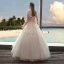 Chic / Beautiful Outdoor / Garden Champagne Wedding Dresses 2017 Ball Gown Pierced Scoop Neck 3/4 Sleeve Backless Appliques Flower Rhinestone Floor-Length / Long