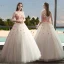 Chic / Beautiful Outdoor / Garden Champagne Wedding Dresses 2017 Ball Gown Pierced Scoop Neck 3/4 Sleeve Backless Appliques Flower Rhinestone Floor-Length / Long
