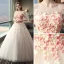 Chic / Beautiful Outdoor / Garden Champagne Wedding Dresses 2017 Ball Gown Pierced Scoop Neck 3/4 Sleeve Backless Appliques Flower Rhinestone Floor-Length / Long