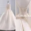 Luxury / Gorgeous Champagne Wedding Dresses 2017 Ball Gown Pierced V-Neck Long Sleeve Backless Beading Pearl Rhinestone Chapel Train Ruffle