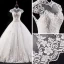 Vintage White Wedding Dresses 2017 Ball Gown Pierced High Neck Sleeveless Backless Appliques Lace Beading Rhinestone Crystal Cathedral Train