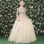 Élégant Robe De Bal 2017 En Dentelle Appliques Cristal Faux Diamant Perle Dos Nu Encolure Dégagée 3/4 Manches Longue Dorés Robe Boule