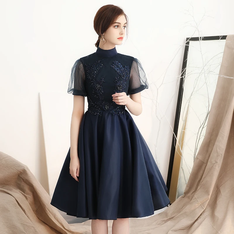 slim fit dress slacks Dreamyannie Women Long Sleeves High Neck Homecoming Dress Keyhole Short  Cocktail Dress