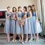 Chic / Belle Bleu Ciel Robe Demoiselle D'honneur 2018 Princesse Faux Diamant Ceinture Thé Longueur Volants Dos Nu Robe Pour Mariage