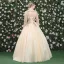 Élégant Robe De Bal 2017 En Dentelle Appliques Cristal Faux Diamant Perle Dos Nu Encolure Dégagée 3/4 Manches Longue Dorés Robe Boule