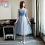 Chic / Belle Bleu Ciel Robe Demoiselle D'honneur 2018 Princesse Faux Diamant Ceinture Thé Longueur Volants Dos Nu Robe Pour Mariage