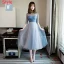 Chic / Belle Bleu Ciel Robe Demoiselle D'honneur 2018 Princesse Faux Diamant Ceinture Thé Longueur Volants Dos Nu Robe Pour Mariage
