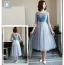 Chic / Belle Bleu Ciel Robe Demoiselle D'honneur 2018 Princesse Faux Diamant Ceinture Thé Longueur Volants Dos Nu Robe Pour Mariage