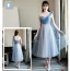 Chic / Belle Bleu Ciel Robe Demoiselle D'honneur 2018 Princesse Faux Diamant Ceinture Thé Longueur Volants Dos Nu Robe Pour Mariage