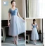 Chic / Belle Bleu Ciel Robe Demoiselle D'honneur 2018 Princesse Faux Diamant Ceinture Thé Longueur Volants Dos Nu Robe Pour Mariage