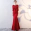 Chic / Belle Bordeaux Robe De Soirée 2017 Trompette / Sirène Encolure Dégagée 3/4 Manches Appliques En Dentelle Longue Robe De Ceremonie