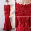 Chic / Belle Bordeaux Robe De Soirée 2017 Trompette / Sirène Encolure Dégagée 3/4 Manches Appliques En Dentelle Longue Robe De Ceremonie