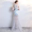 Modern / Fashion Sky Blue Party Dresses 2017 Trumpet / Mermaid Scoop Neck Sleeveless Backless Pierced Appliques Lace Sweep Train Formal Dresses