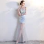 Modern / Fashion Sky Blue Party Dresses 2017 Trumpet / Mermaid Scoop Neck Sleeveless Backless Pierced Appliques Lace Sweep Train Formal Dresses