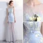 Modern / Fashion Sky Blue Party Dresses 2017 Trumpet / Mermaid Scoop Neck Sleeveless Backless Pierced Appliques Lace Sweep Train Formal Dresses