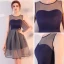 Modern / Fashion Navy Blue Party Dresses 2017 A-Line / Princess Scoop Neck Sleeveless Backless Pierced Short Ruffle Formal Dresses