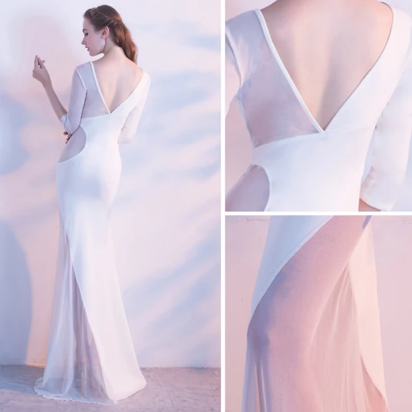 Modern / Fashion Black Evening Dresses 2017 Trumpet / Mermaid V-Neck 3/4 Sleeve Pierced Floor-Length / Long Backless Formal Dresses