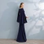 Amazing / Unique Navy Blue Evening Dresses  2017 Trumpet / Mermaid V-Neck Long Sleeve Floor-Length / Long Split Front Formal Dresses