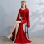 Amazing / Unique Navy Blue Evening Dresses  2017 Trumpet / Mermaid V-Neck Long Sleeve Floor-Length / Long Split Front Formal Dresses