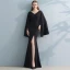 Amazing / Unique Navy Blue Evening Dresses  2017 Trumpet / Mermaid V-Neck Long Sleeve Floor-Length / Long Split Front Formal Dresses