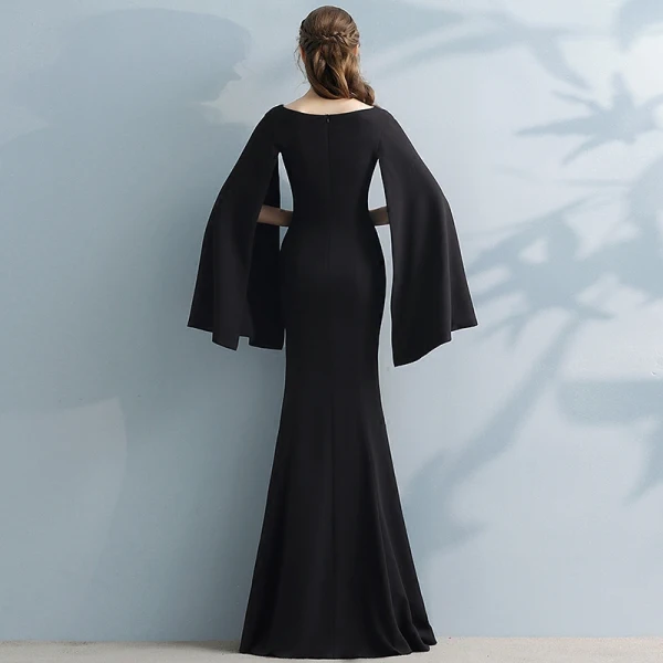 Amazing / Unique Navy Blue Evening Dresses 2017 Trumpet / Mermaid V-Neck Long Sleeve Floor-Length / Long Split Front Formal Dresses