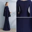 Amazing / Unique Navy Blue Evening Dresses  2017 Trumpet / Mermaid V-Neck Long Sleeve Floor-Length / Long Split Front Formal Dresses