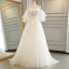Chic / Belle Blanche Robe De Mariée 2017 Princesse De l'épaule 1/2 Manches Dos Nu Appliques Fleur Faux Diamant Cristal Train De Balayage