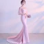 Elegant Candy Pink Evening Dresses  2017 Trumpet / Mermaid Scoop Neck 1/2 Sleeves Backless Pierced Appliques Flower Rhinestone Chapel Train Formal Dresses
