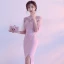 Elegant Candy Pink Evening Dresses  2017 Trumpet / Mermaid Scoop Neck 1/2 Sleeves Backless Pierced Appliques Flower Rhinestone Chapel Train Formal Dresses