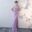 Style Chinois Lilas Robe De Soirée 2017 Trompette / Sirène Col Haut Sans Manches Dos Nu Percé Perlage Cristal Faux Diamant Longue Fendue devant Robe De Ceremonie