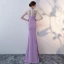 Style Chinois Lilas Robe De Soirée 2017 Trompette / Sirène Col Haut Sans Manches Dos Nu Percé Perlage Cristal Faux Diamant Longue Fendue devant Robe De Ceremonie