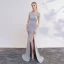 Schöne Grau Abendkleider 2017 Mermaid Off Shoulder Kurze Ärmel Perle Sweep / Pinsel Zug Gespaltete Front Rückenfreies Festliche Kleider