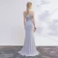 Schöne Grau Abendkleider 2017 Mermaid Off Shoulder Kurze Ärmel Perle Sweep / Pinsel Zug Gespaltete Front Rückenfreies Festliche Kleider