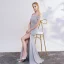 Schöne Grau Abendkleider 2017 Mermaid Off Shoulder Kurze Ärmel Perle Sweep / Pinsel Zug Gespaltete Front Rückenfreies Festliche Kleider