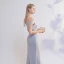 Schöne Grau Abendkleider 2017 Mermaid Off Shoulder Kurze Ärmel Perle Sweep / Pinsel Zug Gespaltete Front Rückenfreies Festliche Kleider