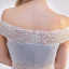 Schöne Grau Abendkleider 2017 Mermaid Off Shoulder Kurze Ärmel Perle Sweep / Pinsel Zug Gespaltete Front Rückenfreies Festliche Kleider